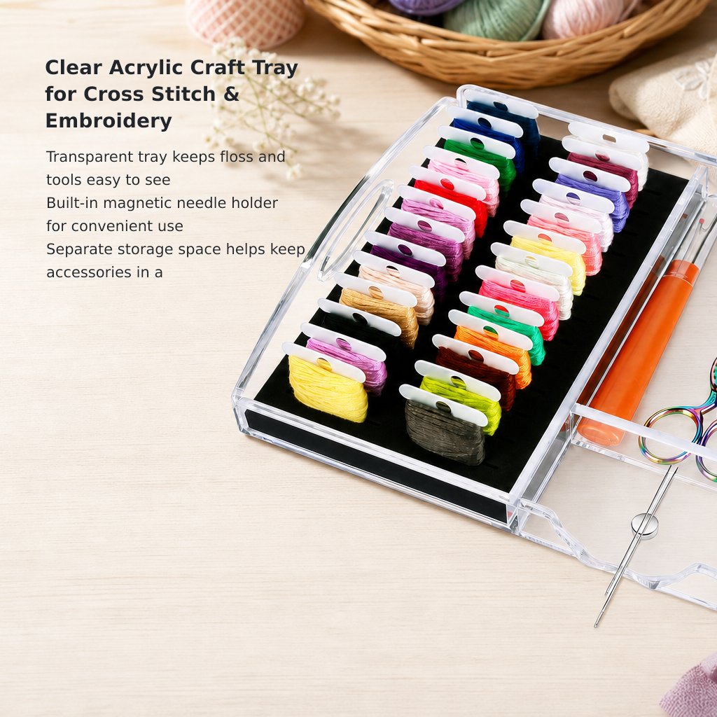 Clear Acrylic Craft Tray for Cross Stitch & Embroidery